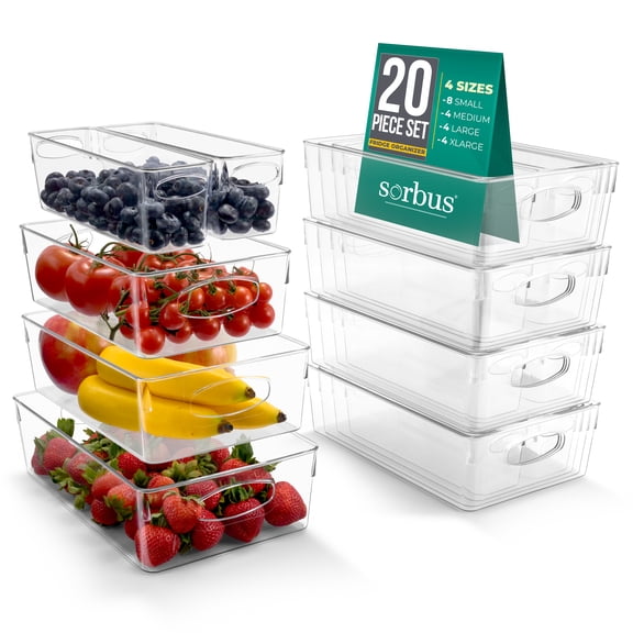 Sorbus 20 Pack Clear Plastic Storage Bins with Handles, Organizers for Under Sink, Pantry & Home