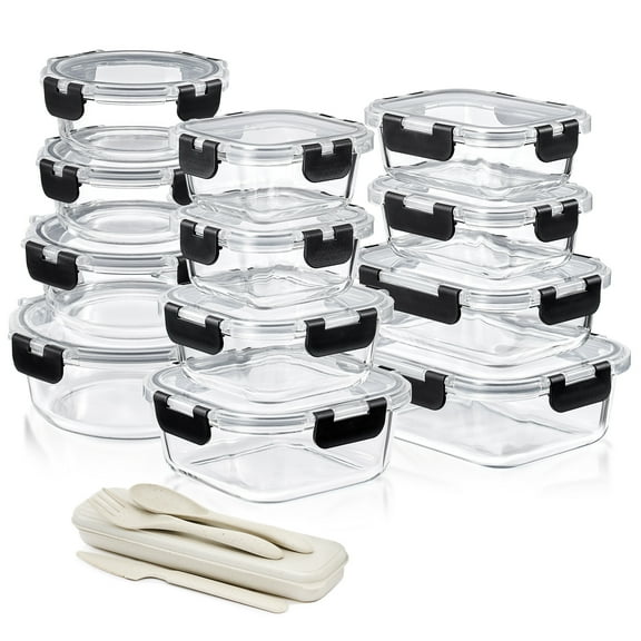 Sorbus 24-Piece Glass Food Storage Containers with Lids - Airtight, Microwave, Fridge, Dishwasher, Oven Safe, BPA-Free, Stackable, Meal Prep Containers