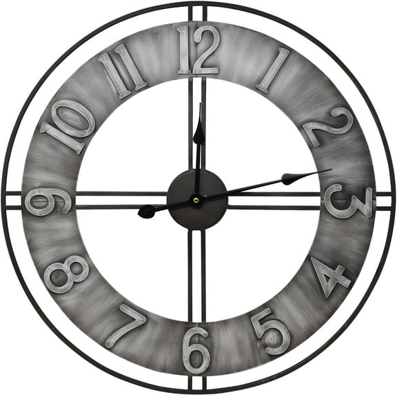 Sorbus 24" Quartz Round Chunky Number Decorative Wall Clock, Gray Metal