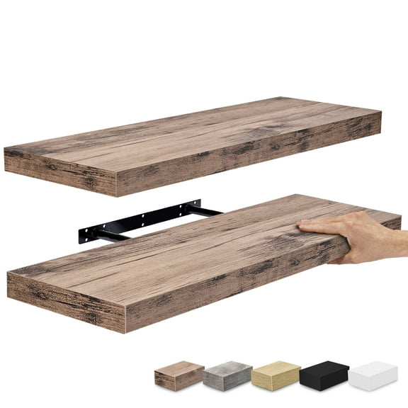 Sorbus 2 Pack Wood Floating Shelves Wall Hanging Length 24-inch, Mahogany