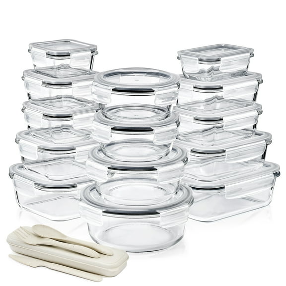 Sorbus 28-Piece Glass Food Storage Containers with Lids - Airtight, Microwave, Fridge, Dishwasher, Oven Safe, BPA-Free, Stackable, Meal Prep Containers