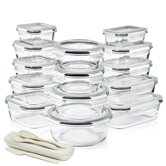 Sorbus 28-Piece Glass Food Storage Containers with Lids - Airtight, Microwave, Fridge, Dishwasher, Oven Safe, BPA-Free, Stackable, Meal Prep Containers