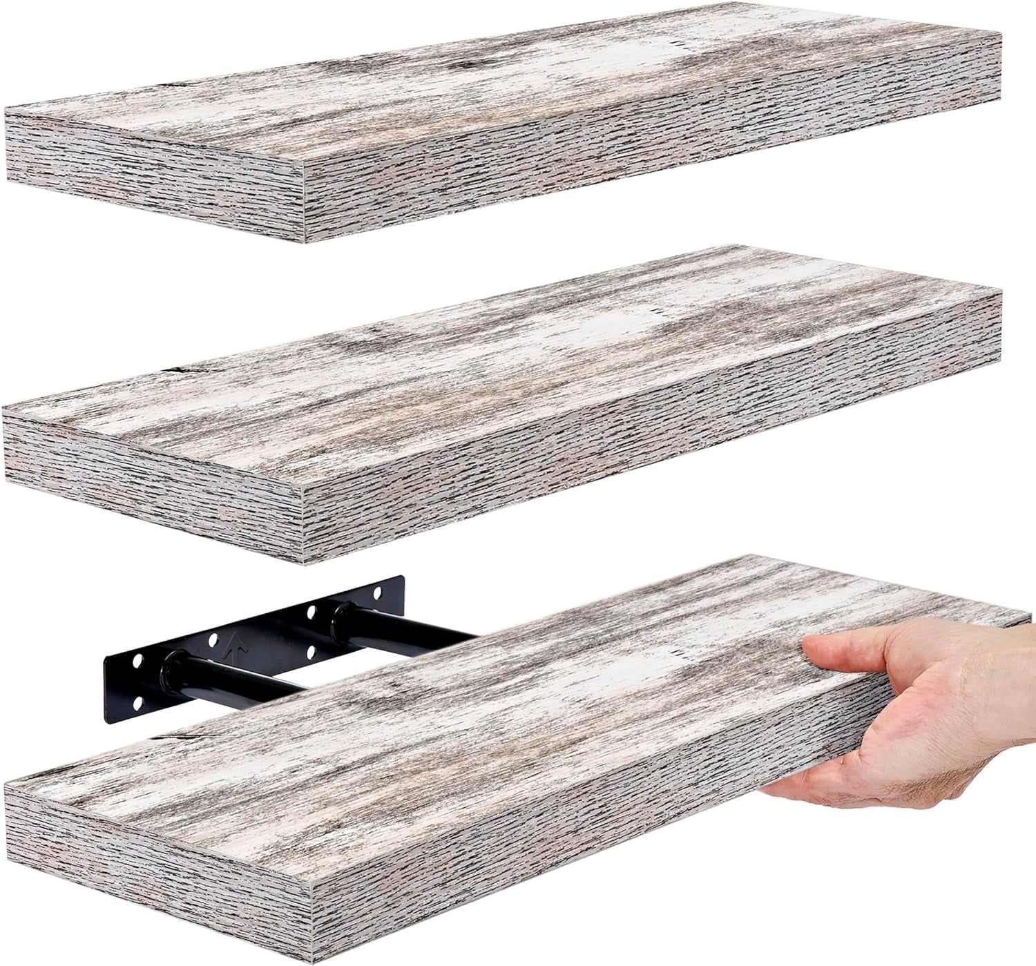 Sorbus 16.25" White Rustic Floating Shelves (Set of 3) – Wall Storage for Décor, Frames, Trophies