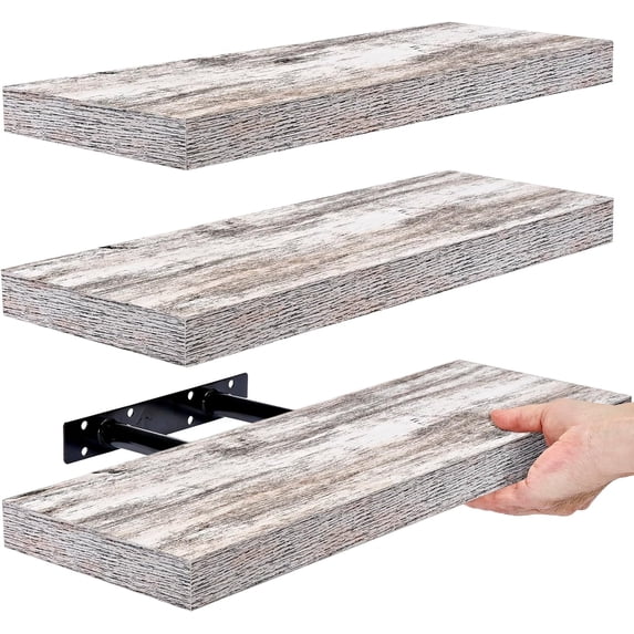 Sorbus 16.25" White Rustic Floating Shelves (Set of 3) – Wall Storage for Décor, Frames, Trophies