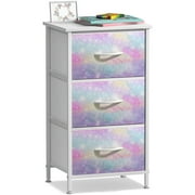 Sorbus 3 Drawer Bedside Nightstand End Table Bedroom Dresser, Pastel Colors Tie-Dye Sparkle