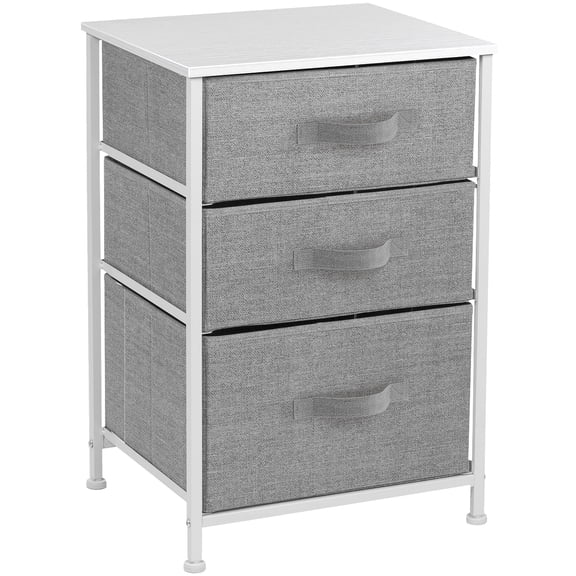 Sorbus 3-Drawer Nightstand Storage Chest, Steel Frame, Wood Top, White