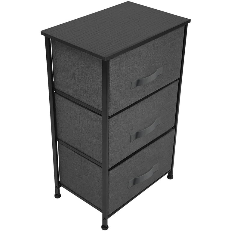 Sorbus 3 Drawers Nightstand Chest Dresser Metal Frame Fabric Bins Wood Top Black