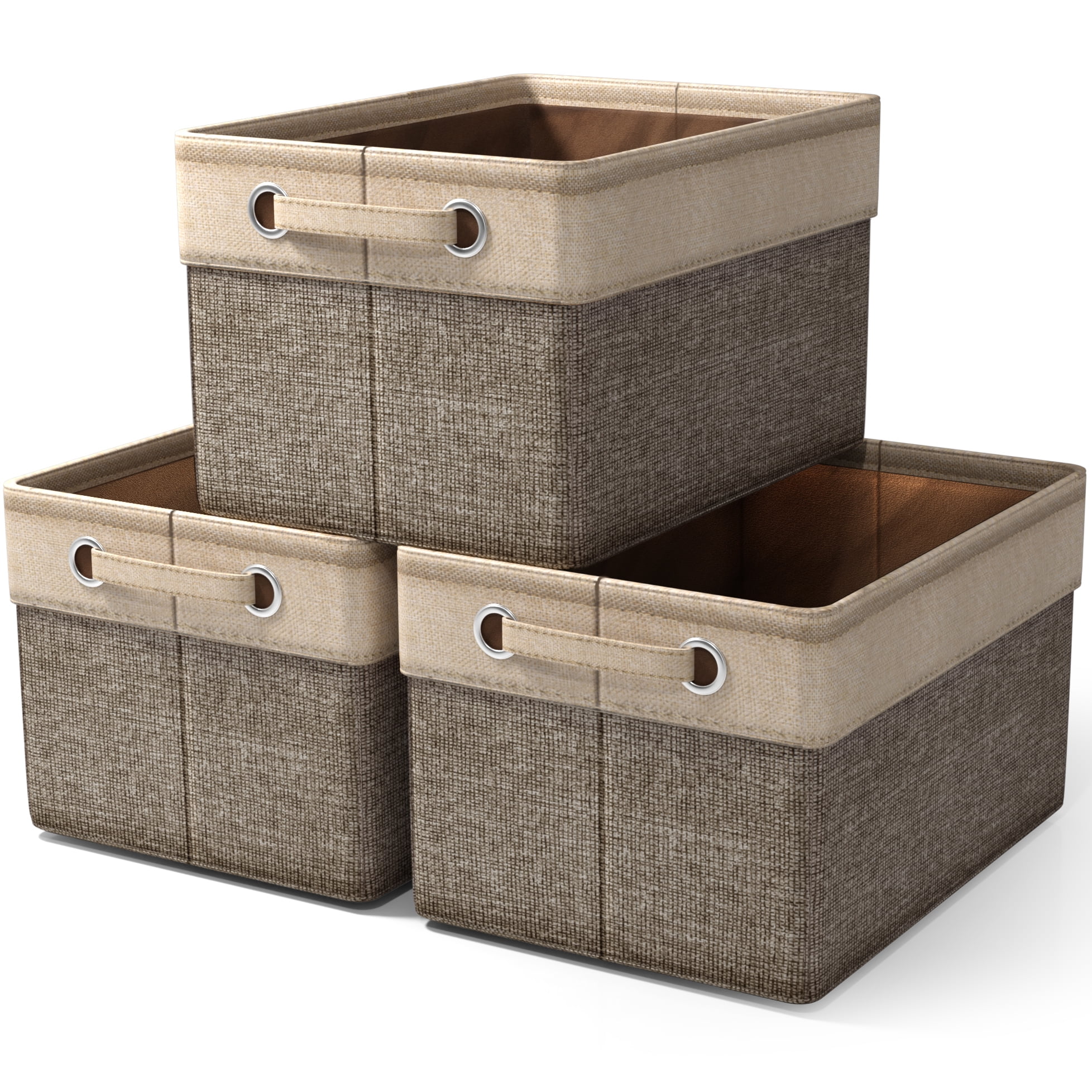 Sorbus 3-Pack 15" Collapsible Two-Tone Storage Bins with Handles - Brown
