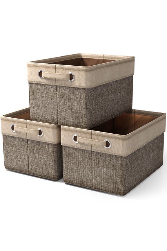 3-Pack 15" Collapsible Two-Tone Storage Bins with Handles - Brown