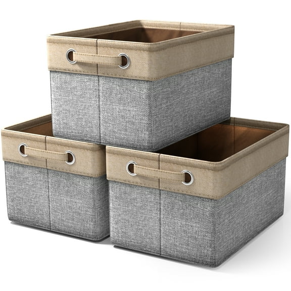 Sorbus 3-Pack 15" Collapsible Two-Tone Storage Bins with Handles - Gray