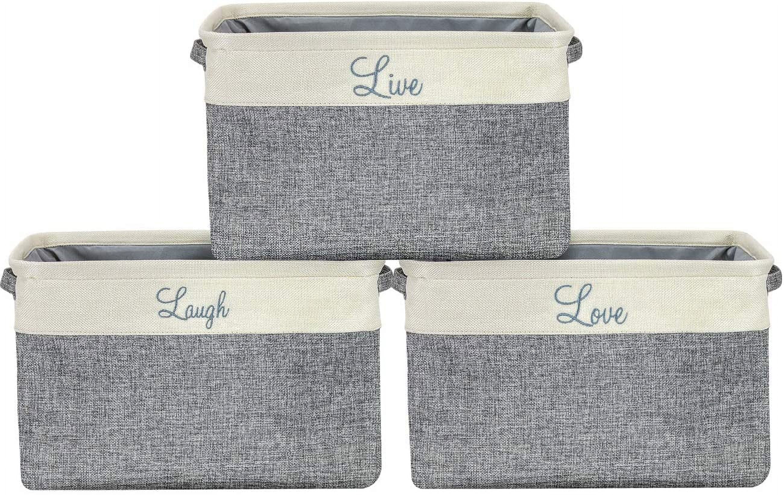 Sorbus 3-Pack 15" Collapsible Two-Tone Storage Bins with Handles-Live, Laugh, Love - Gray/White