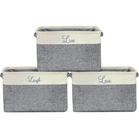 Sorbus 3-Pack 15" Collapsible Two-Tone Storage Bins with Handles-Live, Laugh, Love - Gray/White