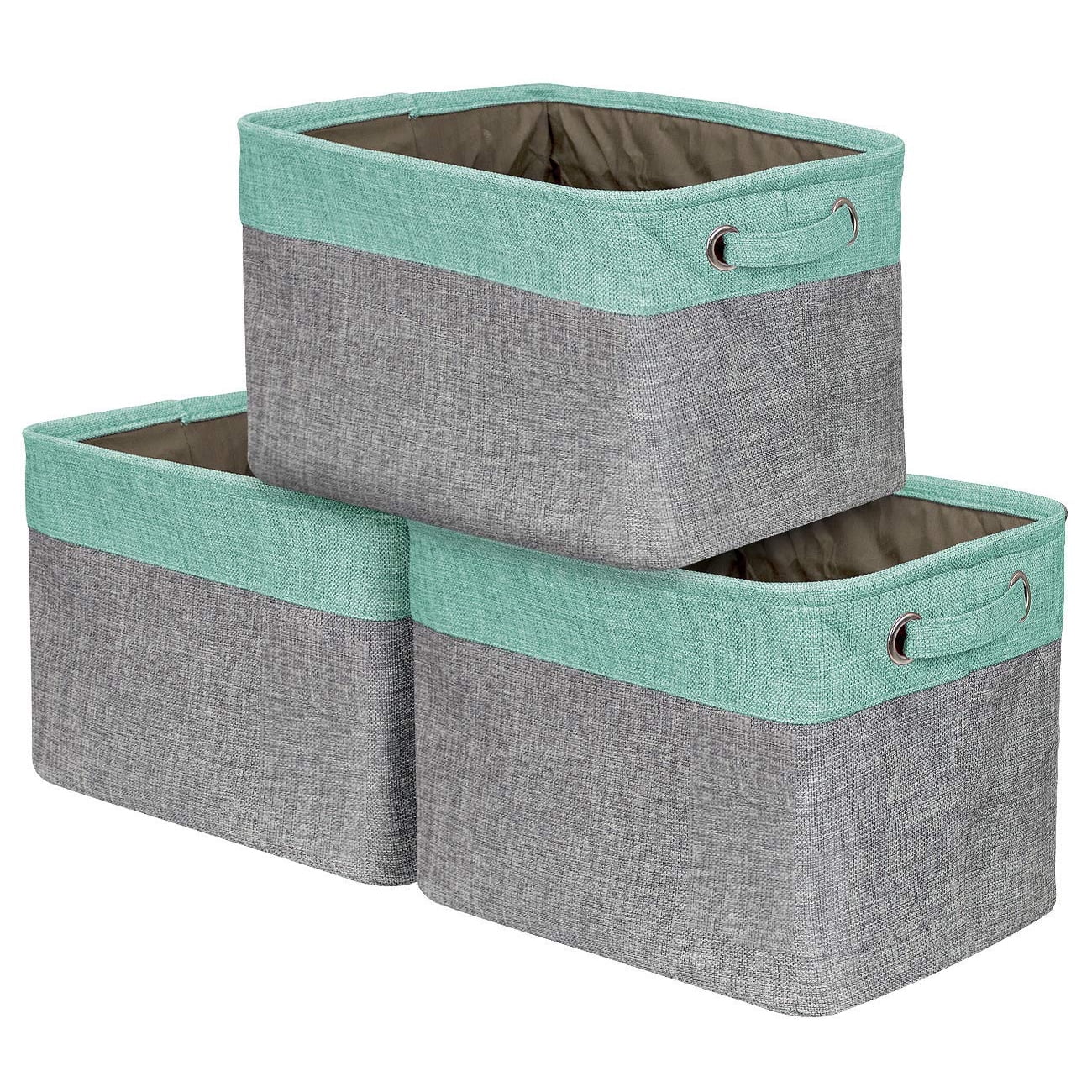 Sorbus 3-Pack 15" Collapsible Two-Tone Storage Bins with Handles - Teal