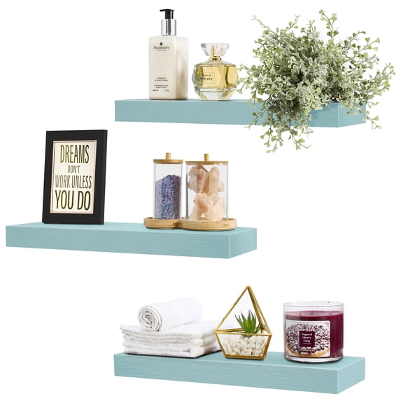 Sorbus 3-Pack Floating Shelves 16.25 Inch, Ocean Blue, Hidden Mount, Wall Storage