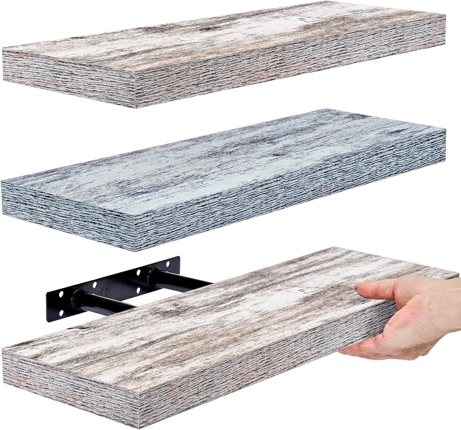 Sorbus 16.25" Blue White Rustic Floating Shelves (Set of 3) – Wall Storage for Décor, Frames, Trophies