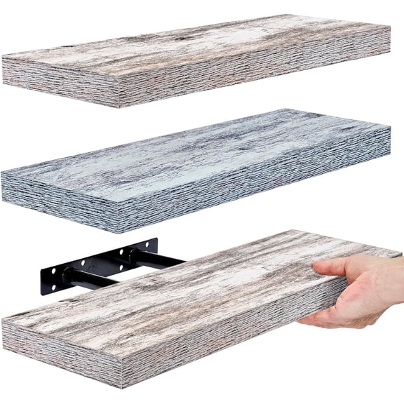 Sorbus 16.25" Blue White Rustic Floating Shelves (Set of 3) – Wall Storage for Décor, Frames, Trophies