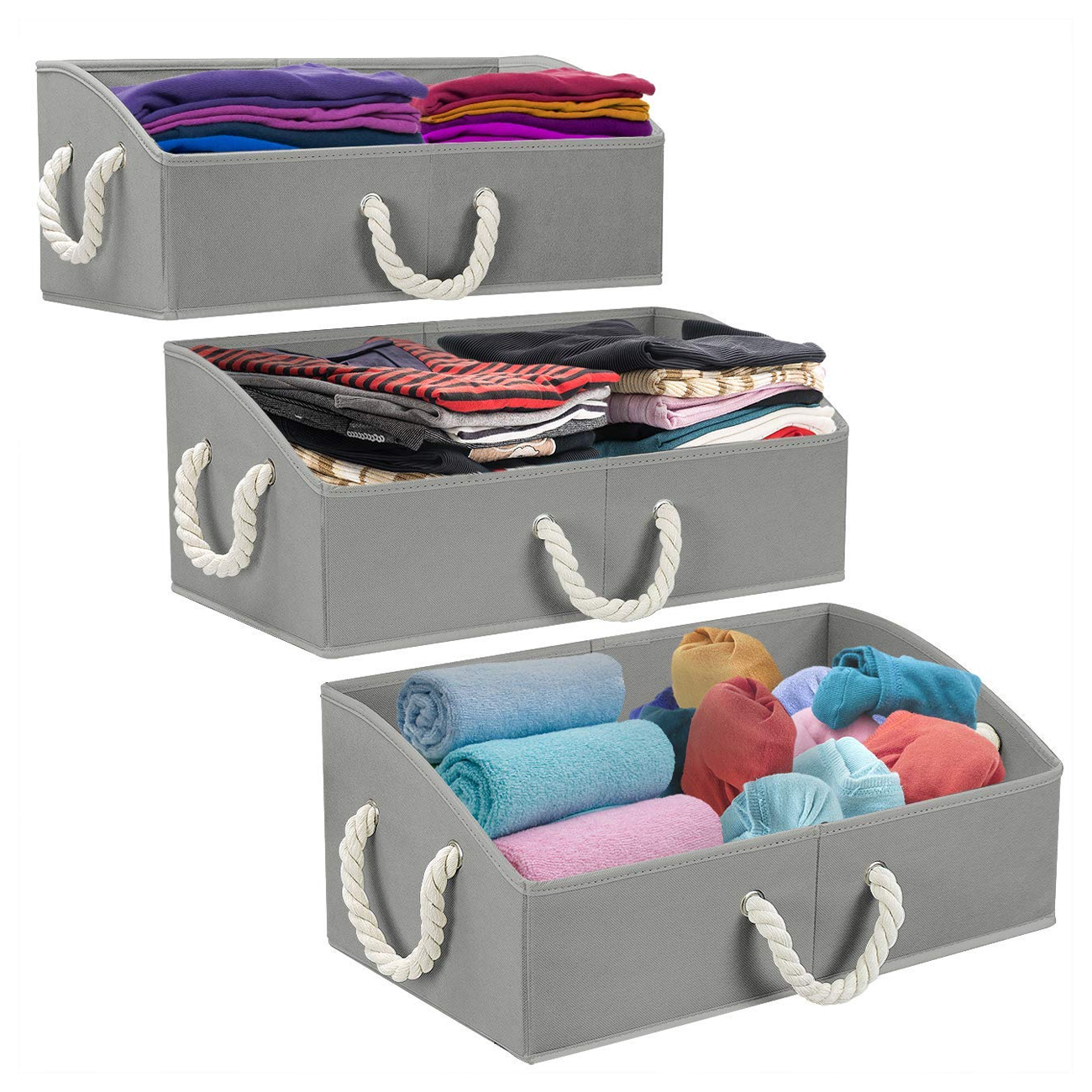 Sorbus 3-Pack Foldable Fabric Storage Bins, Trapezoid Closet Organizer Baskets, Gray