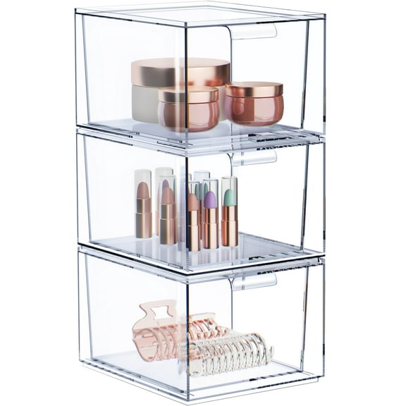 Sorbus 3 Pack Makeup Organizer - Clear Stackable Acrylic Drawer Plastic Storage Bins for Organization and Storage