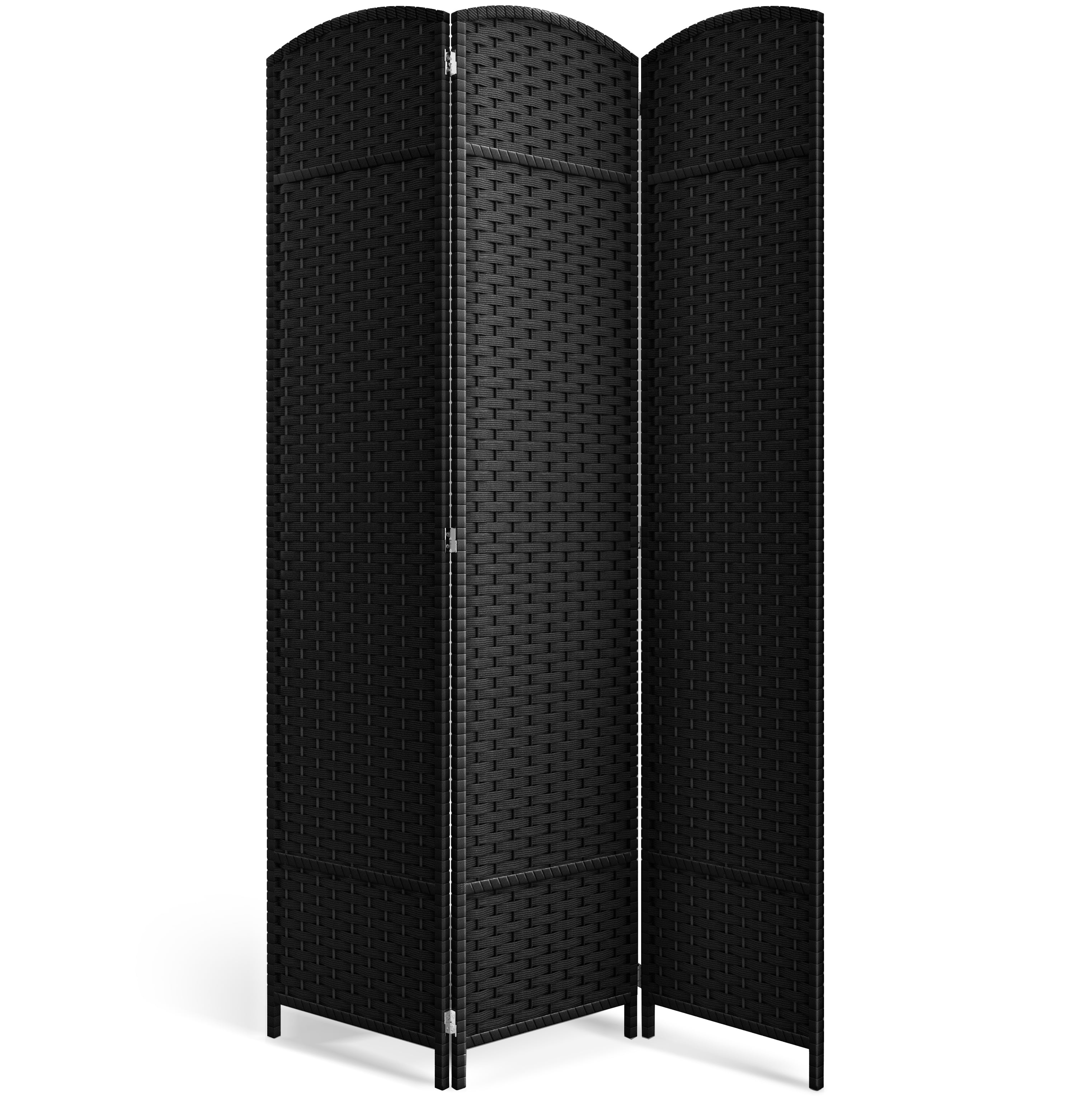 Sorbus 3-Panel Wide Folding Room Divider Privacy Screen, Hand-Woven Black Mesh