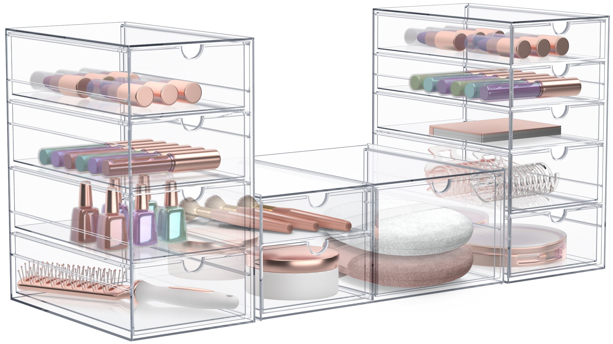 Sorbus 3-Piece Clear Acrylic Makeup Organizer with 12 Drawers, Stackable Storage Bins