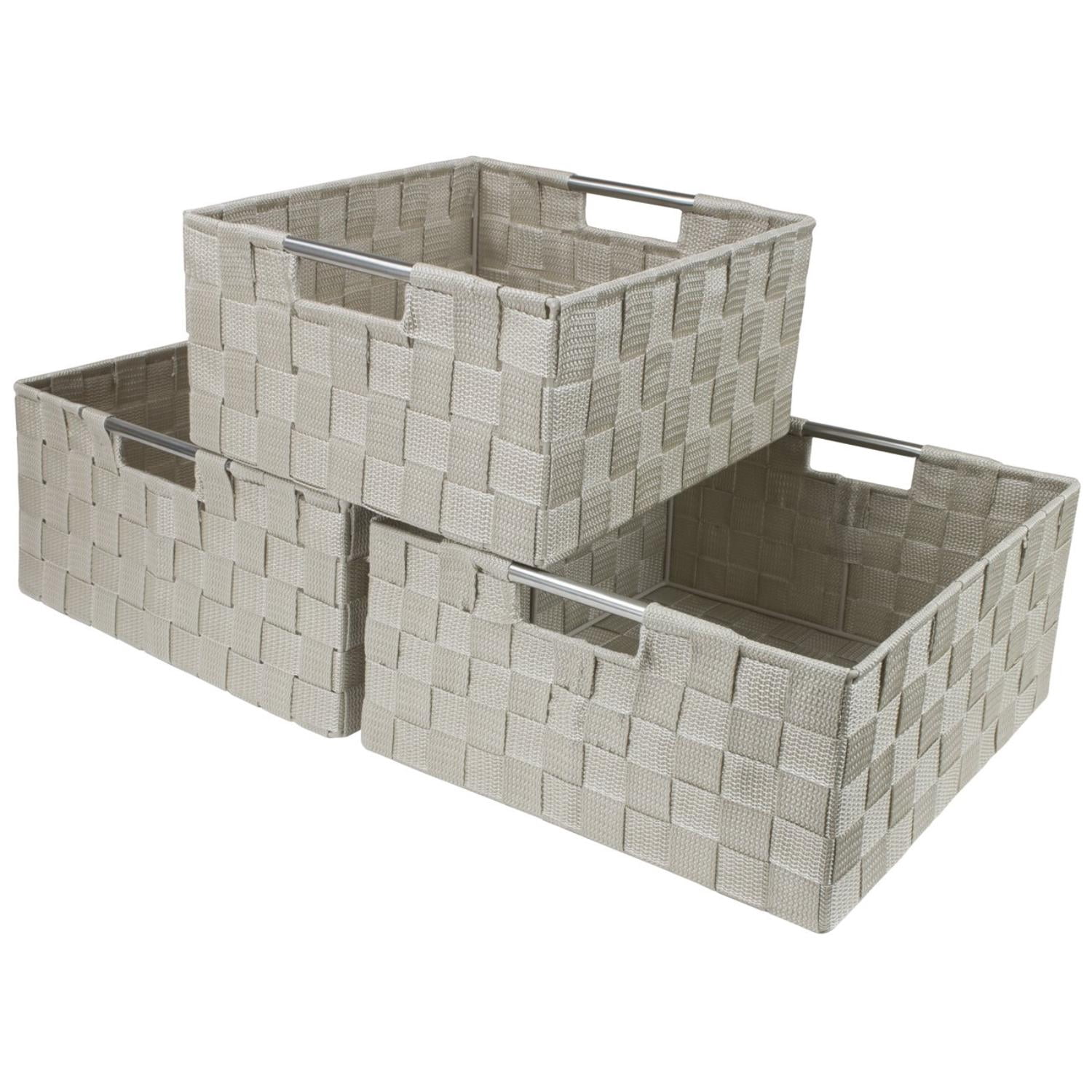 Sorbus 3 Piece Woven Storage Basket Set, Stackable Cube Bins with Handles, Beige Organizer Totes