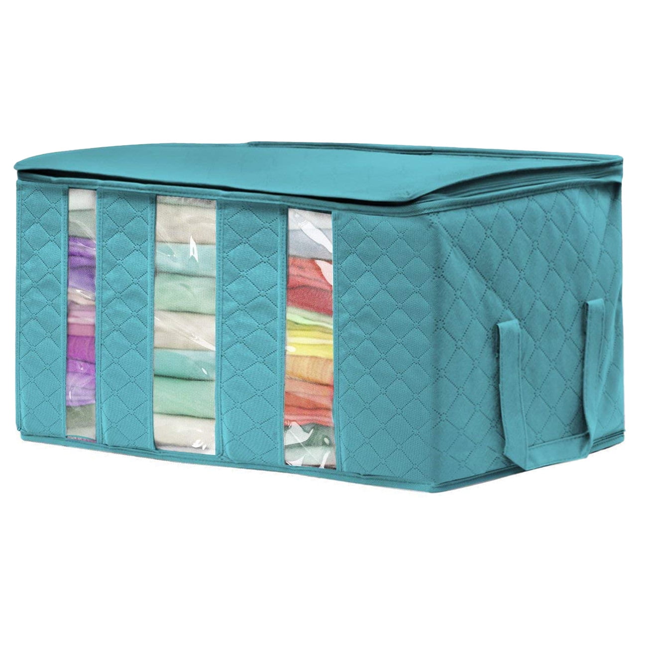 Sorbus 3-Section Foldable Storage Bag Organizers – Clothes, Blankets, Closet & Bedroom Storage, Aqua