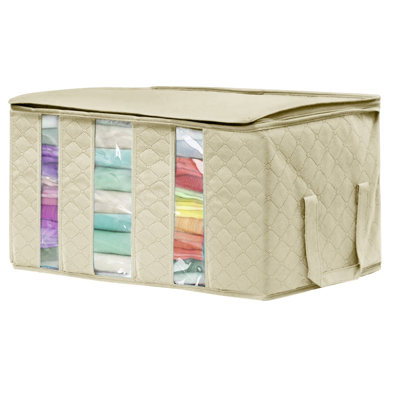 Sorbus 3-Section Foldable Storage Bag Organizers – Clothes, Blankets, Closet & Bedroom Storage, Beige