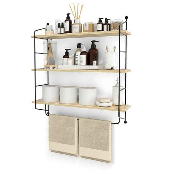 Sorbus 3-Tier Floating Bathroom Shelves for Wall - Wood Wall Storage for Towels, Over the Toilet Storage Cabinet, Gaming Floating Shelves, Bathroom Accessories, and Home Decor (Maple)