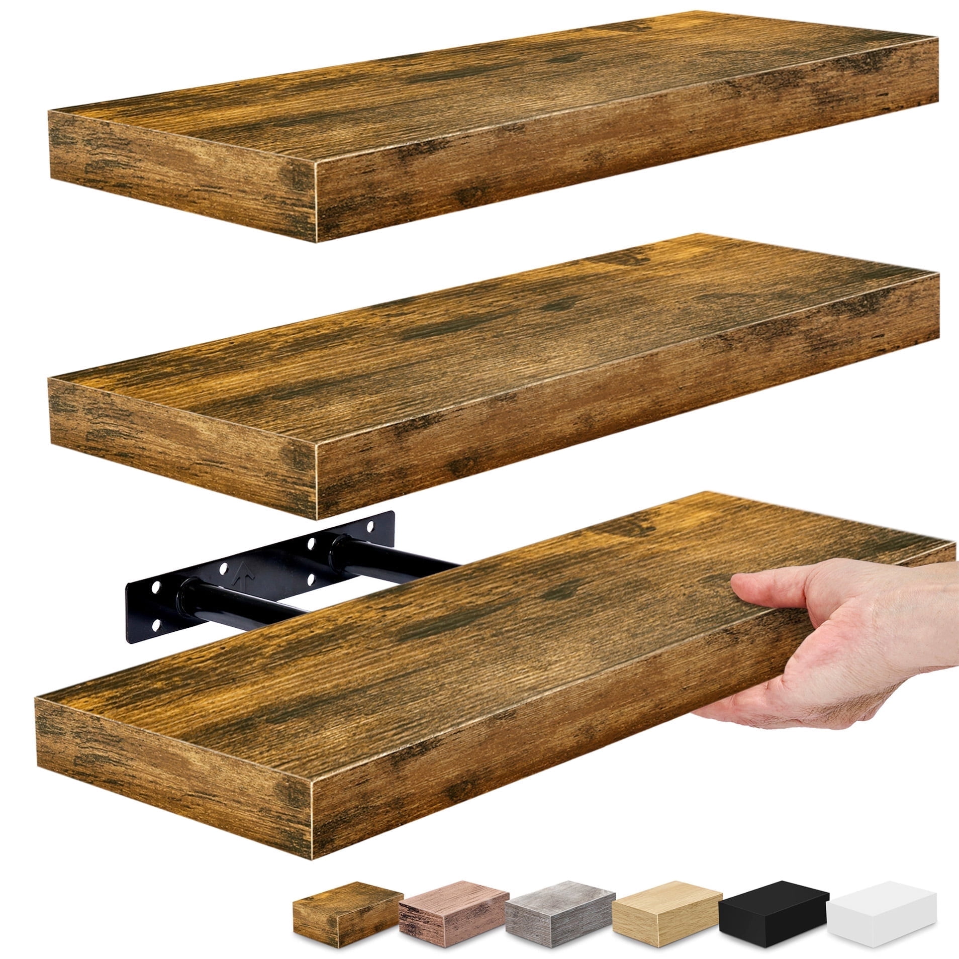 Sorbus 16.25" Brown Rustic Floating Shelves (Set of 3) – Wall Storage for Décor, Frames, Trophies