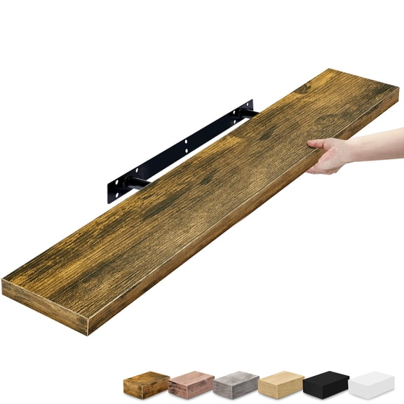 Sorbus 35" Floating Wall Shelf, Brown, Invisible Brackets, Bathroom, Bedroom & Home Decor