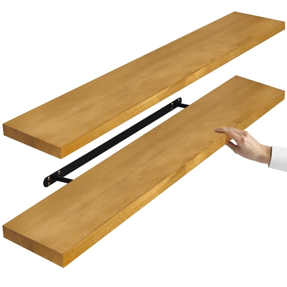 Sorbus 35" Floating Wall Shelves, Set of 2 Maple Wood Color, Solid Pine Wall-Mounted Shelves for Bathroom, Bedroom & Living Room