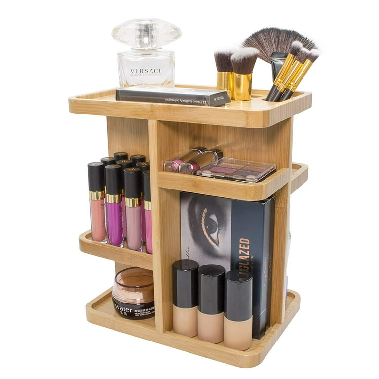 Sorbus 360° Makeup Organizer - Bamboo Wood Make Up Storage Carousel for  Cosmetics, Skin Care Rotating Makeup Organizer for Vanity, Bathroom Storage