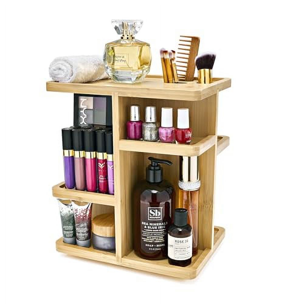 Sorbus 360° Makeup Organizer Bamboo Wood Make Up Storage Carousel for