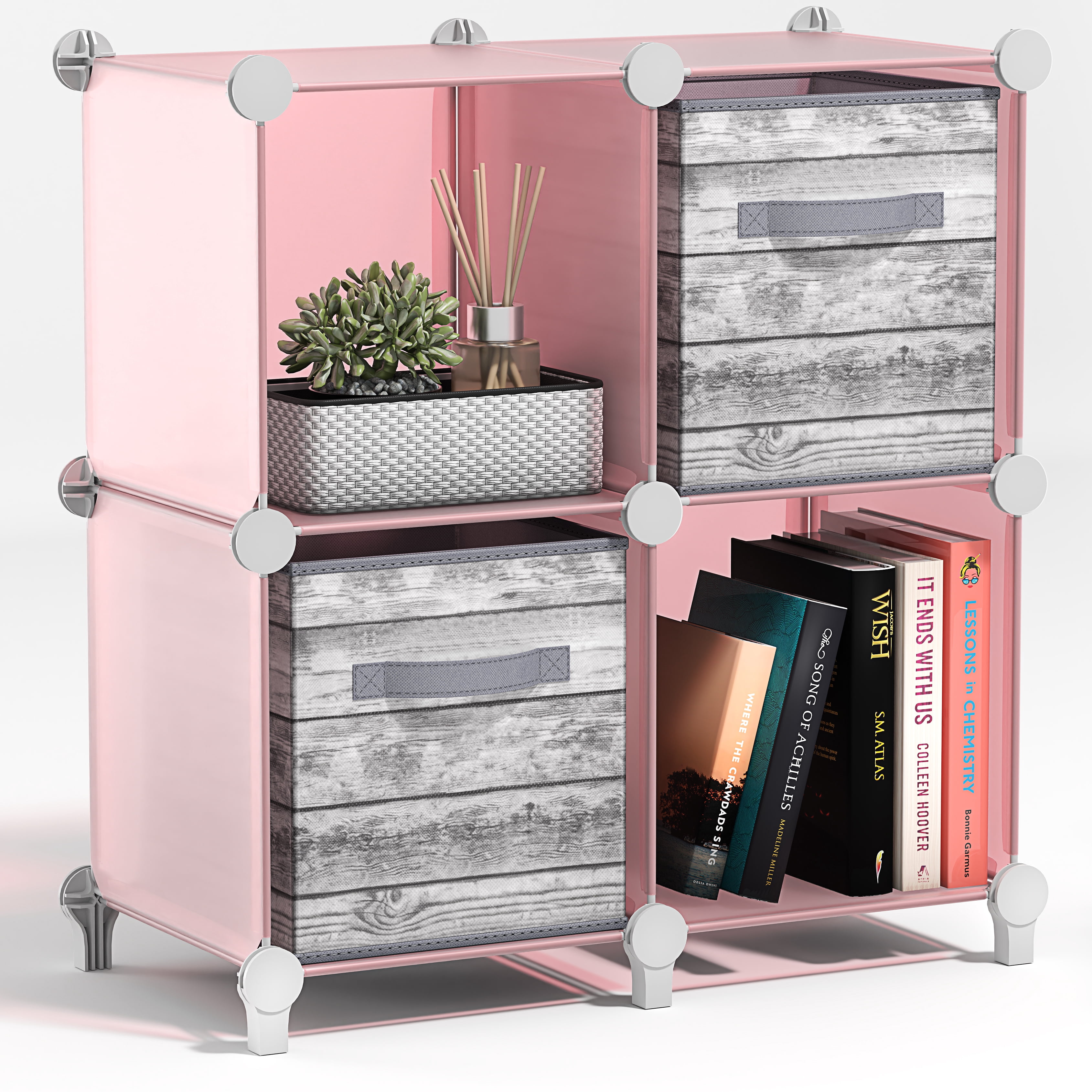 Sorbus 4-Cube Storage Organizer, Waterproof Cubby Shelf for Closet & Bedroom, Pink