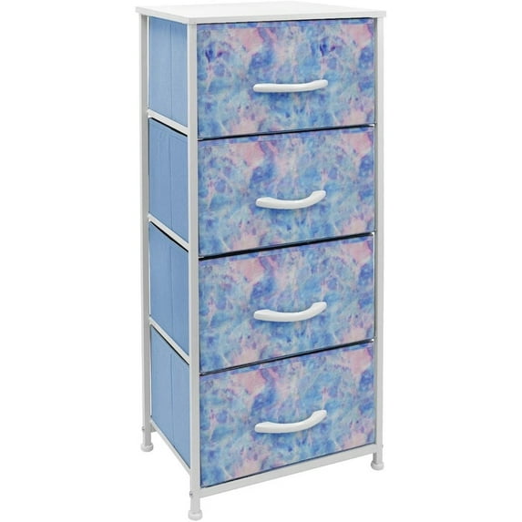 Sorbus 4 Drawer Bedside Nightstand Chest Tower Bedroom Dresser, Pastel Colors Tie-Dye Blue