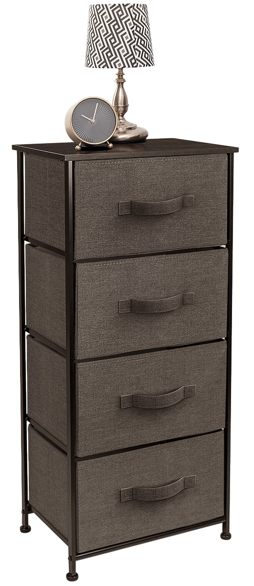 Sorbus Brown 4-Drawer Chest with Steel Frame and Fabric Bins
