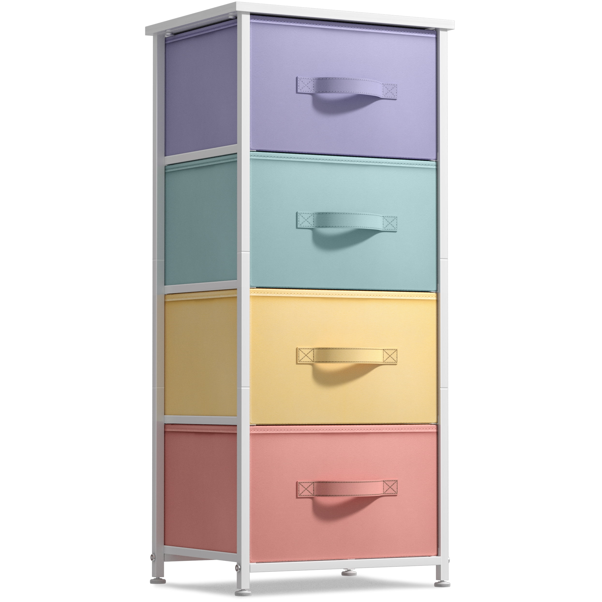 Sorbus 4-Drawer Nightstand, Bedside Table with Steel Frame, Wood Top, Multi Pastel