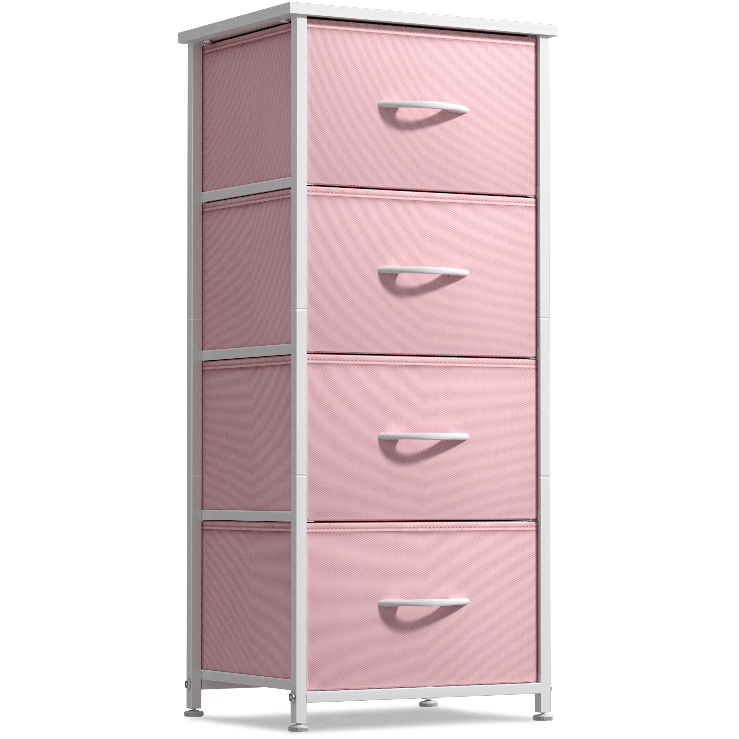 Sorbus 4-Drawer Nightstand, Bedside Table with Steel Frame, Wood Top, Pink