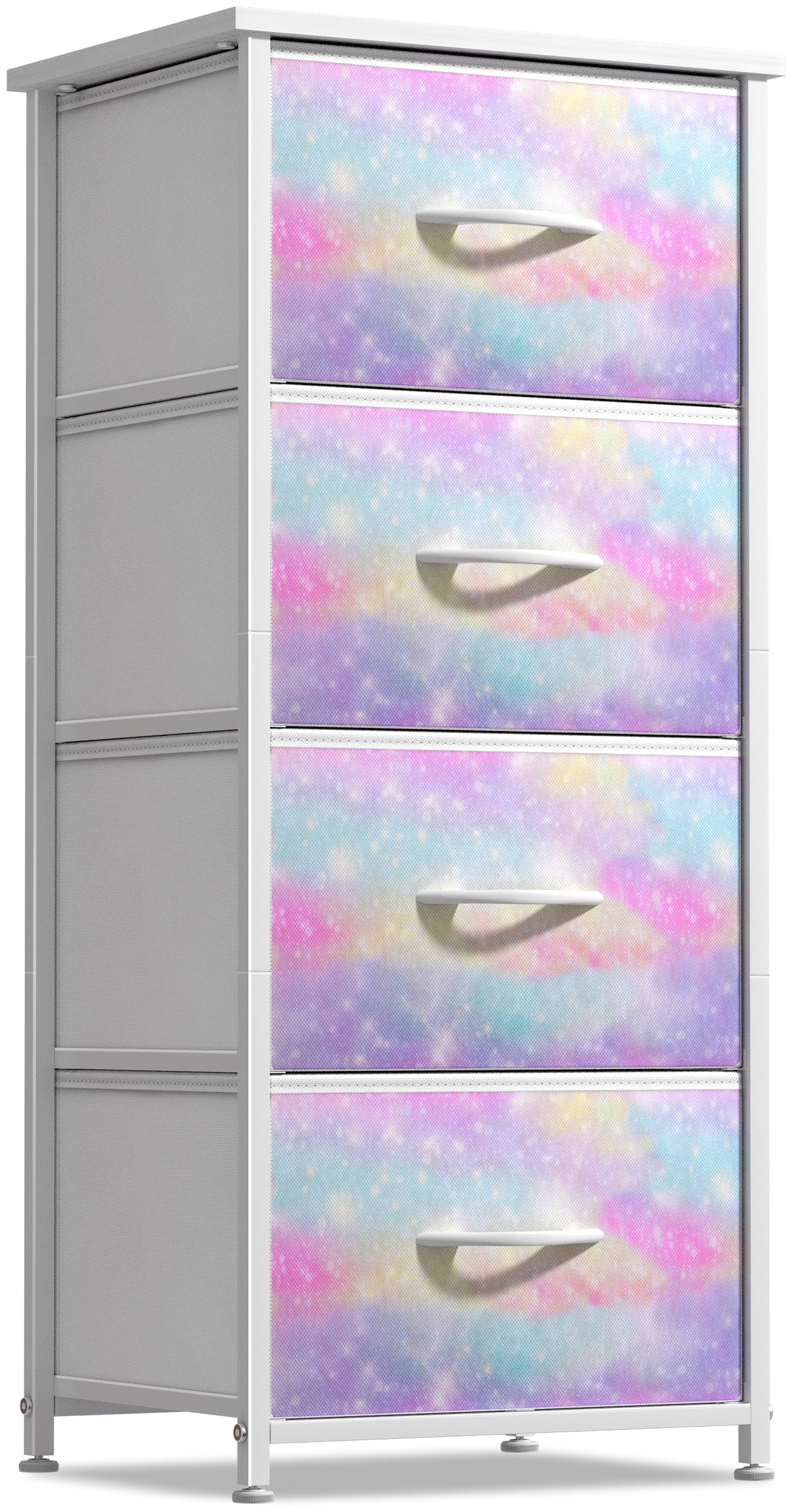 Sorbus 4-Drawer Nightstand, Bedside Table with Steel Frame, Wood Top, Rainbow Sparkle