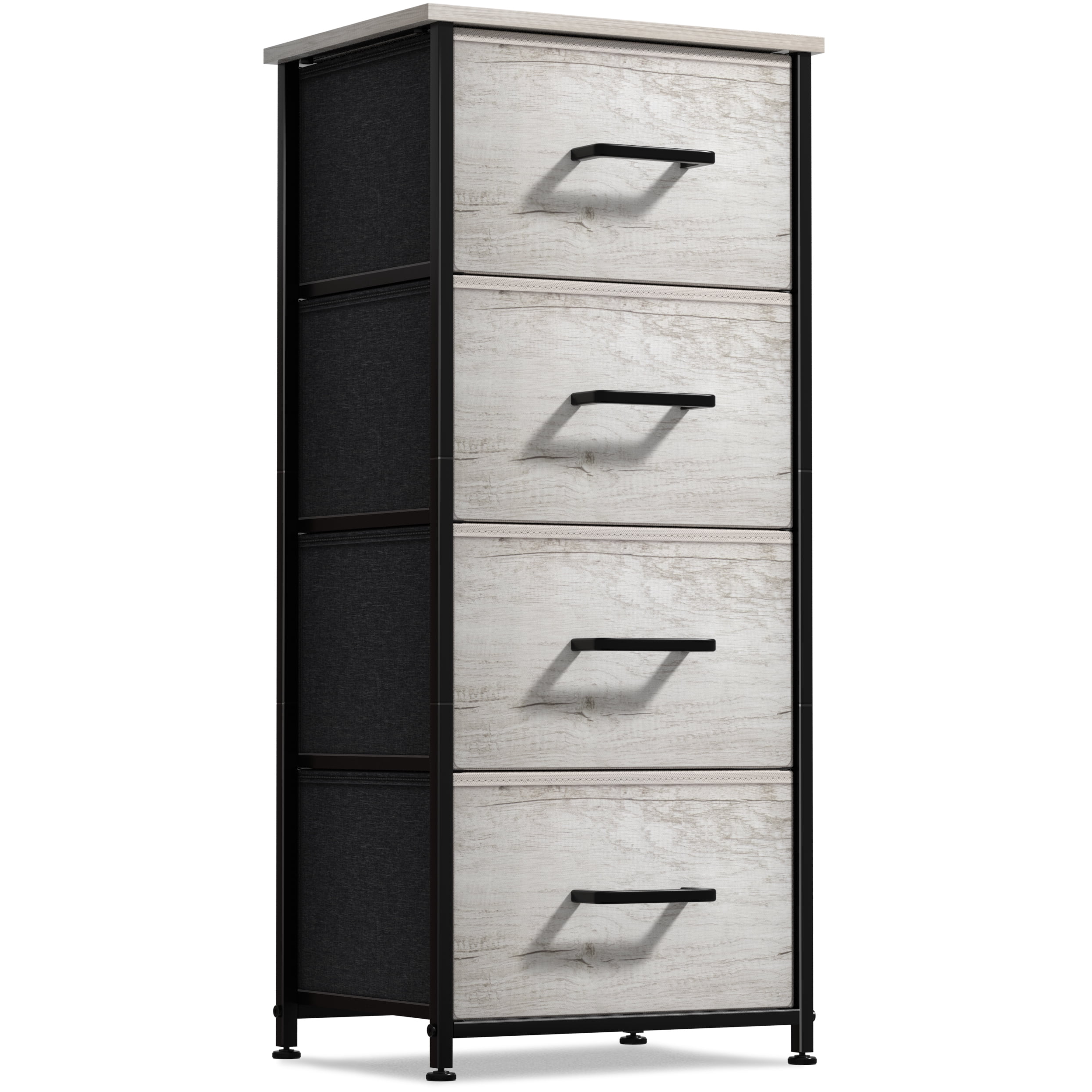 Sorbus 4-Drawer Nightstand, Bedside Table with Steel Frame, Wood Top, Rustic Beige