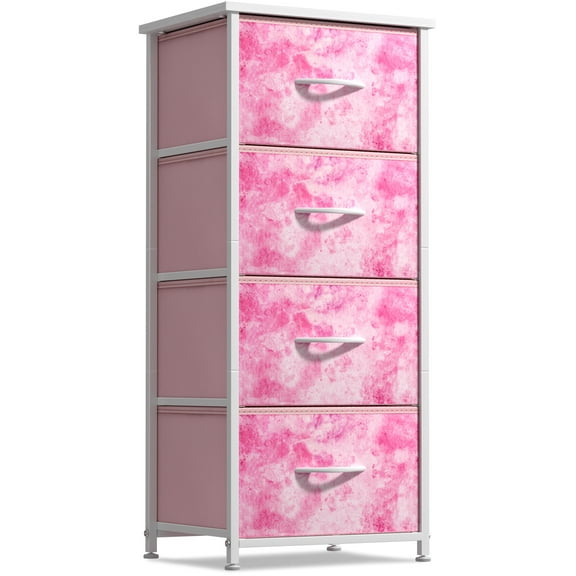 Sorbus 4-Drawer Nightstand, Bedside Table with Steel Frame, Wood Top, Tie-Dye Pink