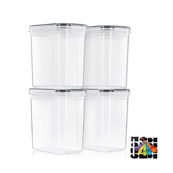 Sorbus 4-Pcs Plastic Airtight Food Storage Containers with Measuring Spoons, Black