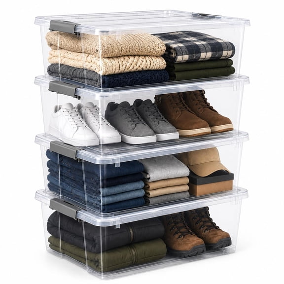 Sorbus 4-Pack 40 Qt Clear Underbed Storage Bins with Lids & Handles, Stackable