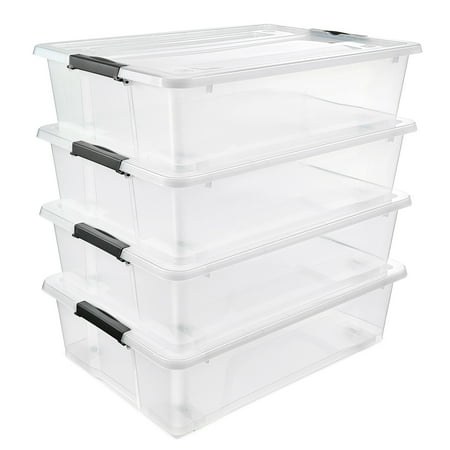 Sorbus 4 Pack 40qt Clear Underbed Stackable Storage Bins with Lids and Handles - Versatile storage for Clothing, Bedding, and more