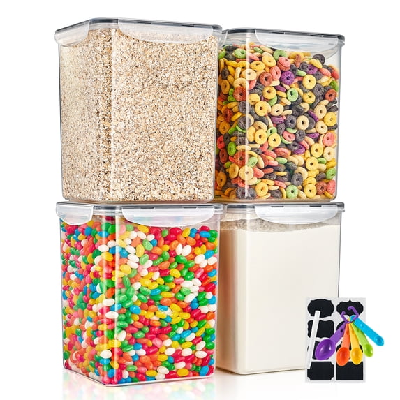 Sorbus 4 Pack Airtight Dry Food Storage Containers with Lids, Labels and Marker - Store Baking Supplies, Sugar, Flour, Rice and More - BPA Free Pantry Organization for Kitchen (Holds 5 Liters)