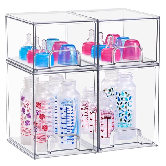 Sorbus 4-Pack Clear Stackable Acrylic Drawers – Tall & Small for Baby Accessories