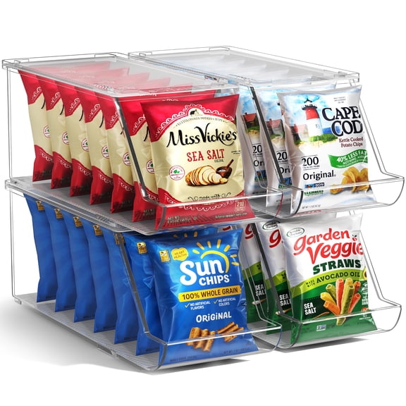Sorbus 4-Pack Clear Stackable Snack Organizer Bins with Lids, Open Front Pantry Storage