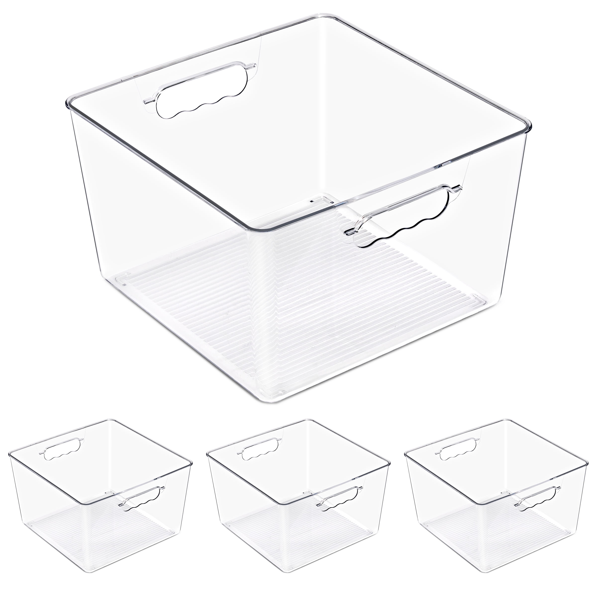 Sorbus 4-Pack Clear Stackable Storage Bins with Handles, BPA-Free Large Square Organizers