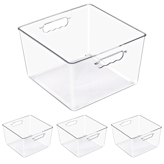 Sorbus 4-Pack Clear Stackable Storage Bins with Handles, BPA-Free Large Square Organizers