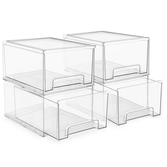 Sorbus 4-Pack Large Clear Plastic Stackable Drawers with Handles, Wide Storage Organizer